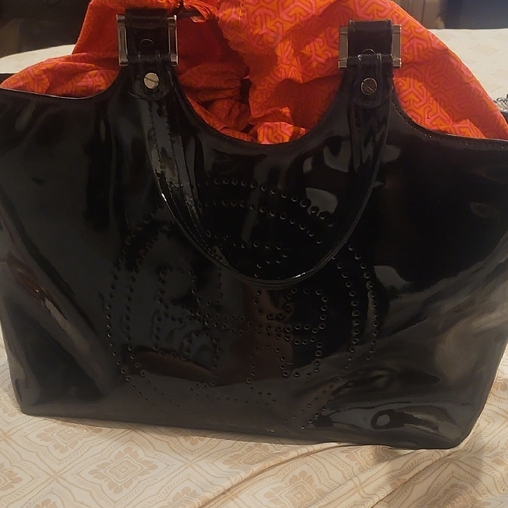 Tory BURCH Elegant Black Patent Leather Tote Bag